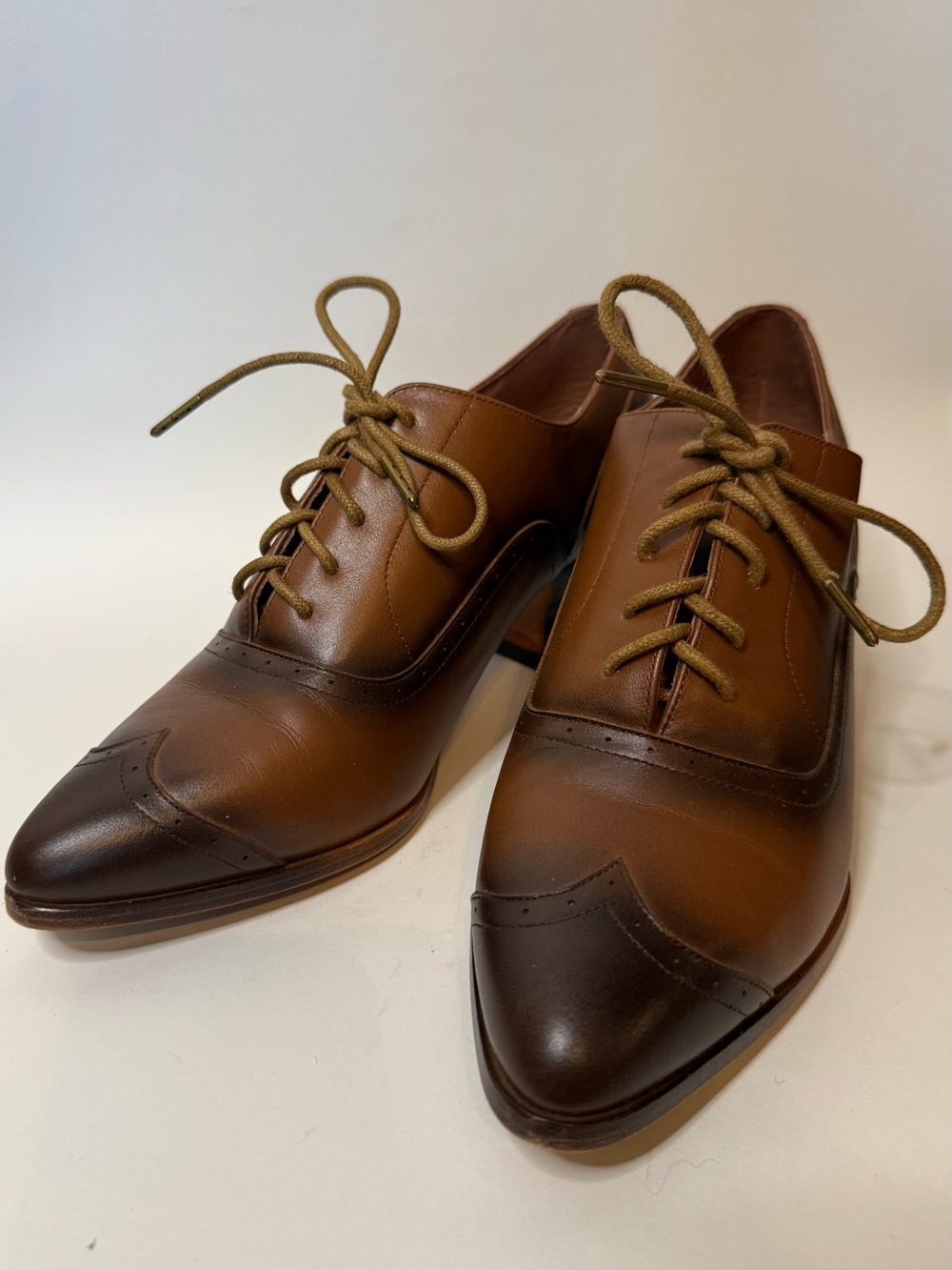Brown Leather Oxford Heeled Boots - Classic Women's Lace-Up